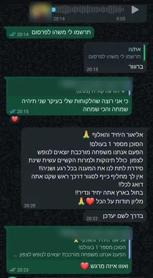 צילום מסך מקורי של המלצה מוואטסאפ