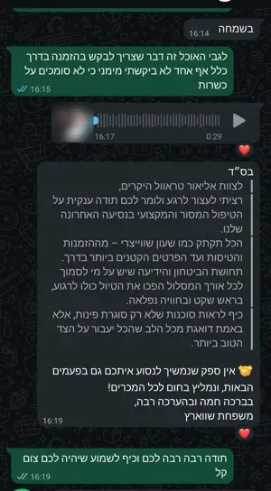 צילום מסך מקורי של המלצה מוואטסאפ