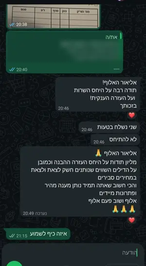 צילום מסך מקורי של המלצה מוואטסאפ